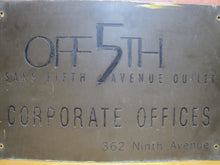 Load image into Gallery viewer, SAKS OFF 5th FIFTH AVENUE OUTLET 362 Ninth NYC New York Brass Store Corporate Offices Advertising Sign
