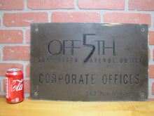 Load image into Gallery viewer, SAKS OFF 5th FIFTH AVENUE OUTLET 362 Ninth NYC New York Brass Store Corporate Offices Advertising Sign
