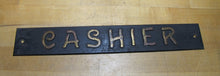 Load image into Gallery viewer, CASHIER Antique Advertising Sign Bronze Embossed Bevel Edge Bank Pawn Shop

