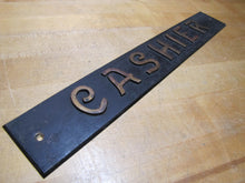 Load image into Gallery viewer, CASHIER Antique Advertising Sign Bronze Embossed Bevel Edge Bank Pawn Shop Gas Station Biz
