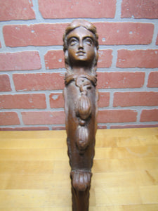 Antique Beautiful Maiden Claw Foot Wooden Decorative Arts Hardware Element Salvage Part