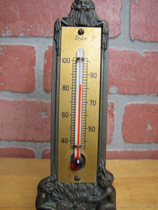 DEVILS BEASTS PITCHFORK FLAMES GENERAL FELT BROOKLYN NY Old Advertising Thermometer Ad Sign Snow Miser Figural Therm