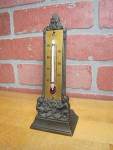 DEVILS BEASTS PITCHFORK FLAMES GENERAL FELT BROOKLYN NY Old Advertising Thermometer Ad Sign Snow Miser Figural Therm