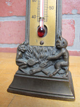 Load image into Gallery viewer, DEVILS BEASTS PITCHFORK FLAMES GENERAL FELT BROOKLYN NY Old Advertising Thermometer Ad Sign Snow Miser Figural Therm
