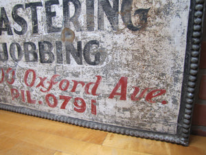 H J MACKRELL PLASTERING JOBBING Old Double Sided Ornate Metal Advertising Sign 7200 Oxford Ave PIL 0791