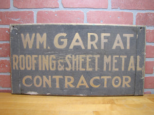 WM GARFAT ROOFING & SHEET METAL CONTRACTOR Antique Smaltz Wooden Advertising Sign Philadelphia Pa