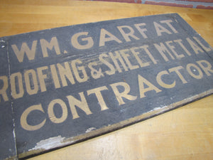 WM GARFAT ROOFING & SHEET METAL CONTRACTOR Antique Smaltz Wooden Advertising Sign Philadelphia Pa