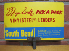 Load image into Gallery viewer, MAGIC SNELL VINYLSTEEL LEADERS Vintage Double Sided Fishing Advertising Sign SOUTH BEND TACKLE Co Store Display Rack Topper
