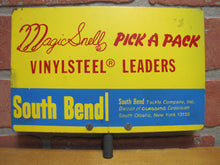 Load image into Gallery viewer, MAGIC SNELL VINYLSTEEL LEADERS Vintage Double Sided Fishing Advertising Sign SOUTH BEND TACKLE Co Store Display Rack Topper
