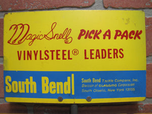 MAGIC SNELL VINYLSTEEL LEADERS Vintage Double Sided Fishing Advertising Sign SOUTH BEND TACKLE Co Store Display Rack Topper