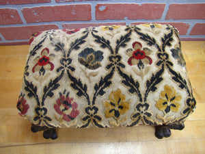 Antique Lions Head Cast Iron Foot Stool Rest Stand Small Bench Step Fabric Top