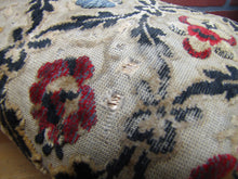 Load image into Gallery viewer, Antique Lions Head Cast Iron Foot Stool Rest Stand Small Bench Step Fabric Top

