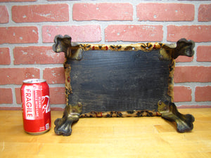Antique Lions Head Cast Iron Foot Stool Rest Stand Small Bench Step Fabric Top