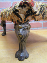 Load image into Gallery viewer, Antique Lions Head Cast Iron Foot Stool Rest Stand Small Bench Step Fabric Top
