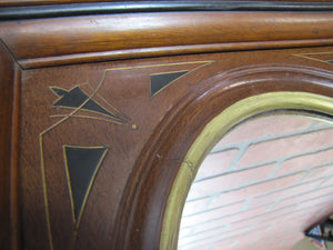 Antique Wooden Decorative Arts Thick Detailed Mirror Picture Frame Gold Black Detail Rich Deep Brown Wood