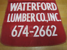 Load image into Gallery viewer, WATERFORD LUMBER Co Vintage Double Sided Advertising Cloth Banner Sign Truck Safety Hardware Store Lumber Yard

