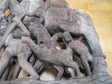 Load image into Gallery viewer, Old Hand Carved Asian Wooden Art Panel Figural Horse Warrior Rider Ornate Detail
