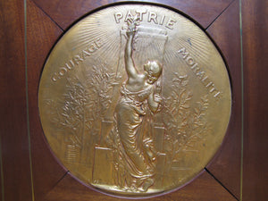COURAGE PATRIE MORALITE F BARBEDIENNE Antique French Gymnastics Bronze Plaque A PHEE DUBOIS D'ARRES H CHAPU L'UNION DES SOCIETES DE GYMNASTIQUE DE FRANCE a son Membre d'honneur M. LE SENATEUR RENE BESNARD