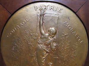 COURAGE PATRIE MORALITE F BARBEDIENNE Antique French Gymnastics Bronze Plaque A PHEE DUBOIS D'ARRES H CHAPU L'UNION DES SOCIETES DE GYMNASTIQUE DE FRANCE a son Membre d'honneur M. LE SENATEUR RENE BESNARD