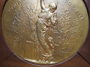 COURAGE PATRIE MORALITE F BARBEDIENNE Antique French Gymnastics Bronze Plaque A PHEE DUBOIS D'ARRES H CHAPU L'UNION DES SOCIETES DE GYMNASTIQUE DE FRANCE a son Membre d'honneur M. LE SENATEUR RENE BESNARD