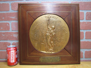 COURAGE PATRIE MORALITE F BARBEDIENNE Antique French Gymnastics Bronze Plaque A PHEE DUBOIS D'ARRES H CHAPU L'UNION DES SOCIETES DE GYMNASTIQUE DE FRANCE a son Membre d'honneur M. LE SENATEUR RENE BESNARD