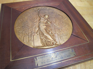 COURAGE PATRIE MORALITE F BARBEDIENNE Antique French Gymnastics Bronze Plaque A PHEE DUBOIS D'ARRES H CHAPU L'UNION DES SOCIETES DE GYMNASTIQUE DE FRANCE a son Membre d'honneur M. LE SENATEUR RENE BESNARD