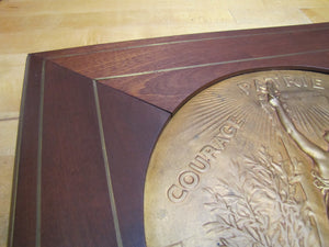 COURAGE PATRIE MORALITE F BARBEDIENNE Antique French Gymnastics Bronze Plaque A PHEE DUBOIS D'ARRES H CHAPU L'UNION DES SOCIETES DE GYMNASTIQUE DE FRANCE a son Membre d'honneur M. LE SENATEUR RENE BESNARD