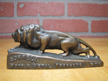 Load image into Gallery viewer, CONNELL WOOD &amp; METAL PRODUCTS NYC LION Antique Brass Advertising Paperweight
