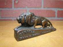 Load image into Gallery viewer, CONNELL WOOD &amp; METAL PRODUCTS NYC LION Antique Brass Advertising Paperweight
