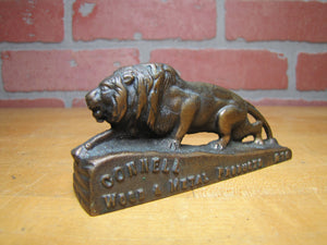 CONNELL WOOD & METAL PRODUCTS NYC LION Antique Brass Advertising Paperweight