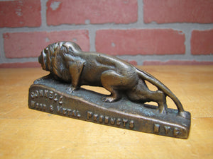 CONNELL WOOD & METAL PRODUCTS NYC LION Antique Brass Advertising Paperweight