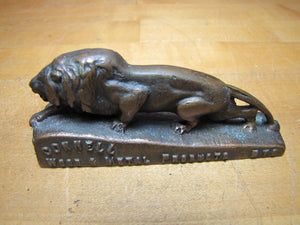 CONNELL WOOD & METAL PRODUCTS NYC LION Antique Brass Advertising Paperweight