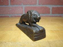 Load image into Gallery viewer, CONNELL WOOD &amp; METAL PRODUCTS NYC LION Antique Brass Advertising Paperweight
