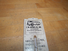 Load image into Gallery viewer, E M HAYNES JR PETROLEUM PRODUCTS FLEMINGTON NJ Old Advertising Sign Thermometer Made in USA

