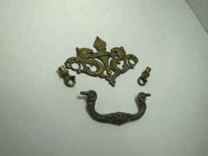 Antique Dragon Serpent Beast Torch Flames Brass Pull Handle Hardware Element