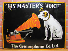 Load image into Gallery viewer, HIS MASTERS VOICE The GRAMOPHONE Co Ltd Old Porcelain Advertising Sign Nipper HMV 18x24
