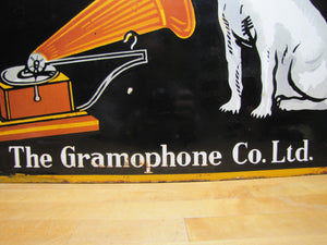 HIS MASTERS VOICE The GRAMOPHONE Co Ltd Old Porcelain Advertising Sign Nipper HMV 18x24