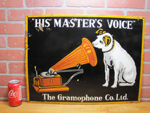 Load image into Gallery viewer, HIS MASTERS VOICE The GRAMOPHONE Co Ltd Old Porcelain Advertising Sign Nipper HMV 18x24
