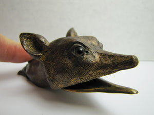 FOX Antique Decorative Arts Paperclip Bronze Brass with Glass Eyes Exquisite Ornate Fine Detailing