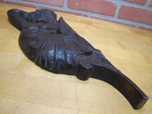 Antique Wooden Carved Man Wolfman Salvage Part Architectural Hardware Element