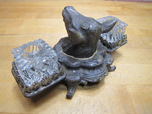 Load image into Gallery viewer, Antique Cow Bull Double Inkwell Figural Farm Animal Head Glass Inserts Ornate Detailing
