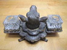 Load image into Gallery viewer, Antique Cow Bull Double Inkwell Figural Farm Animal Head Glass Inserts Ornate Detailing
