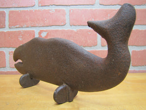 Antique Cast Iron Whale Doorstop Folk Art Decorative Statue Nautical Sea Ocean Sign Advertising Artwork