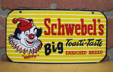 Load image into Gallery viewer, SCHWEBEL&#39;S BIG TOASTI-TASTE BREAD Old Store Display Advertising Sign HAPPY CLOWN
