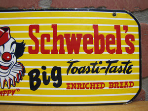 SCHWEBEL'S BIG TOASTI-TASTE BREAD Old Store Display Advertising Sign HAPPY CLOWN