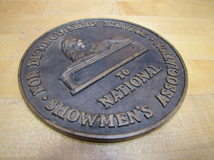 NATIONAL SHOWMEN'S ASSOCIATION Old Brass Plaque Distinguised Service CIRCUS LION