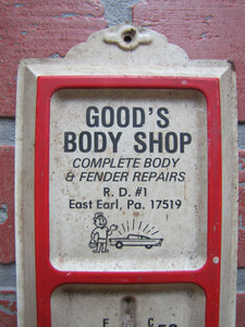 GOOD'S BODY SHOP EAST EARL PA Original Vintage Advertising Thermometer Sign Made in USA