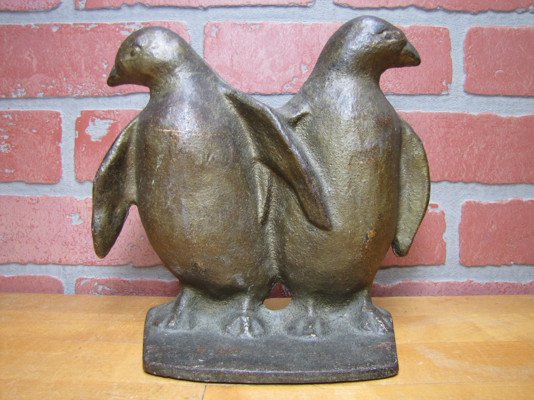 PENGUINS Antique Cast Iron Twin Birds Doorstop Decorative Art Statue Door Stop