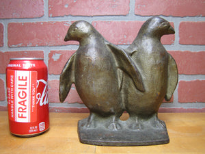 PENGUINS Antique Cast Iron Twin Birds Doorstop Decorative Art Statue Door Stop