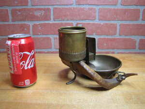 Antique Antlers Horns Folk Art Smoking Set Ashtray Matchbox Holder Cigar Cigarette Cup Holder